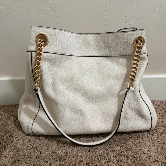 Coach Turnlock Edie Shoulder Bag, White with Chains - Picture 2 of 16